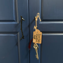 Load image into Gallery viewer, Santa’s Magic Key | Heavy Bronze Skeleton Key with Red Velvet Ribbon