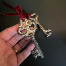 Load image into Gallery viewer, Santa’s Magic Key | Heavy Bronze Skeleton Key with Red Velvet Ribbon
