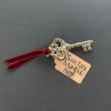 Load image into Gallery viewer, Santa’s Magic Key | Heavy Bronze Skeleton Key with Red Velvet Ribbon