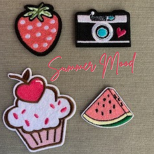 Load image into Gallery viewer, Summer Fun Patch Set - Watermelon, Camera, Cupcake, and Strawberry
