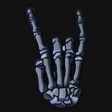 Load image into Gallery viewer, Gray embroidered iron-on skeleton hand patch