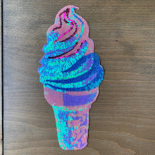 Load image into Gallery viewer, Large Sequin Ice Cream Cone Iron On Patch shown on wood table.