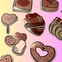 Load image into Gallery viewer, Sweet Treat Dessert Stickers for Valentine's Day - Candy, Cakes, Sweets, Pink and Red Cute Food Snacks Decals, 45 Boxed Stickers
