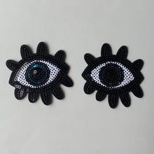 Load image into Gallery viewer, Turkish Evil Blue Sequin Eye Iron-on Patch with Lashes 2-pack
