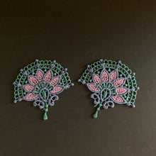 Load image into Gallery viewer, Two embroidered leaf patterns on a dark background