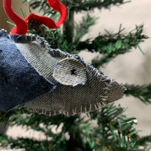 Load image into Gallery viewer, Elevate your holiday decor with these Denim Fish and Jellyfish Tree Stuffie Ornaments. They're not just ornaments; they're tiny companions that will make your festive season extra special. Don't miss out on their cute and characterful presence. Handcrafted Denim Fish, Recycled Denim Soft Sculpture Fish, Handmade Coastal Decor, and Seaside Fish Decoration.