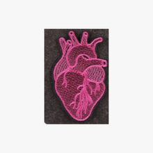 Load image into Gallery viewer, hot pink embroidered anatomical heart iron on patch
