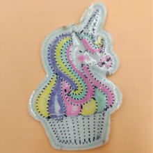 Load image into Gallery viewer, back of iron on pastel unicorn embroidered patch