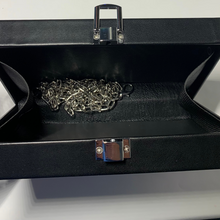 Load image into Gallery viewer, Chain shoulder strap. Fun and quirky 80s-style retro mixed tape cassette tape box bag handbag.