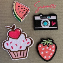 Load image into Gallery viewer, Summer Fun Patch Set - Watermelon, Camera, Cupcake, and Strawberry