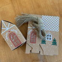 Load image into Gallery viewer, 10 pack Christmas gingerbread house treat boxes with red doors and twine
