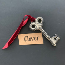 Load image into Gallery viewer, Santa’s Magic Key | Heavy Bronze Skeleton Key with Red Velvet Ribbon
