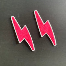 Load image into Gallery viewer, Lightning Bolt Iron-On Patch Set — Embroidered Lightning Patches Pink or Blacks

