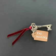 Load image into Gallery viewer, Santa’s Magic Key | Heavy Bronze Skeleton Key with Red Velvet Ribbon
