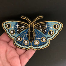 Load image into Gallery viewer, Moon Moth Patch — Iron-On, Celestial Embroidery
