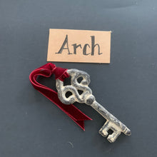 Load image into Gallery viewer, Santa’s Magic Key | Heavy Bronze Skeleton Key with Red Velvet Ribbon
