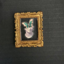 Load image into Gallery viewer, Small framed artwork with a classical bust and butterfly on a black background
