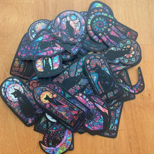 Black Cat Sitting Stained Glass Window Sticker Set 50pk Pile on table