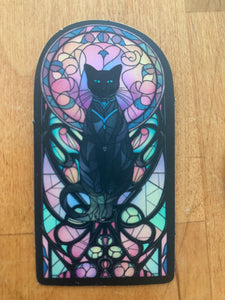 Black Cat Sitting Stained Glass Window Sticker Set 50pk