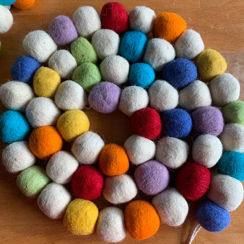 6ft Wool Pom Pom String in Rainbow and Neutral Tones, Handmade Party Decor, Nursery or Natural Holiday Accent