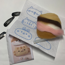 Load image into Gallery viewer, templates and wool includes. Unleash your creative spirit with this delightful DIY animal hairclip craft kit, offering an on-trend, easy, and incredibly satisfying arts and crafts experience.   Make a Rabbit, Chiba Dog and Tabby Cat Felted Wool Hairclips for yourself or as a gift!
