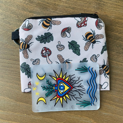 Zippered Bee and Mushroom Pouch