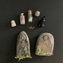 Load image into Gallery viewer, Miniature Graveyard Set — Handmade Gothic Tombstones &amp; Glow-in-the-Dark Ghost
