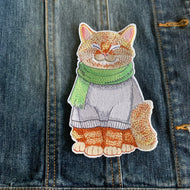 Sweater-Weather Cat — Embroidered Iron-On Patch