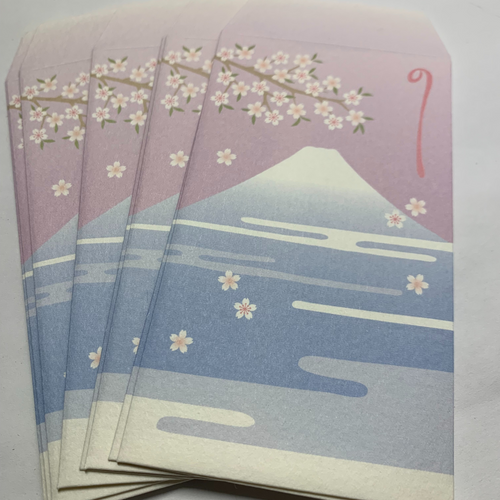 Pretty mini envelopes featuring Mt. Fuji in Spring. Pastel colors and cherry blossoms make these pretty as a picture.  8 Envelopes Made in Japan