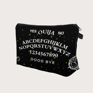 sideview of black Ouija themed zippered waterproof bag