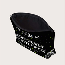 Load image into Gallery viewer, open zippered bag ouija themed cosmetic holder
