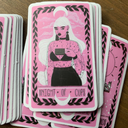 78 Pink Tarot Deck Decals for Halloween on Wood Table