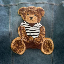 Load image into Gallery viewer, Plush Teddy Bear Glue or Sew On Fashion Statement Patch shown on denim jacket
