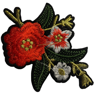 Beautiful Red, White, Gold and Green Flower cluster patch set (6). Iron-on embroidered flower patches for clothing, bags, costumes. Quality Craftsmanship from elementah.com
