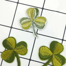 Load image into Gallery viewer, Green lucky shamrock patches. Embroidered iron or sew on patches. 3/pk. St. Patricks Day, Ireland, Irish pride patch. 
