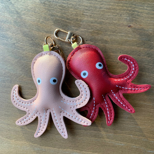 Octopus Bag Charm Keychain Pink or Red