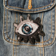 2/pk Turkish Evil Blue Sequin Eye Iron-on Patch with Lashes - Intricate and Stylish Embroidered Iron-On for Magical DIY Projects, Jeans, Bags.