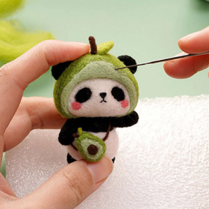 panda felt craft keychain, avocado, poke wool diy craft gift teens