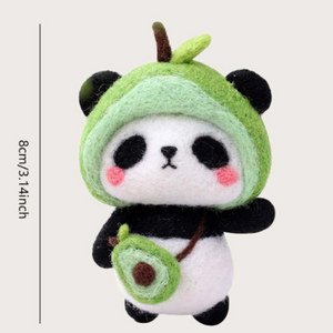 panda felt craft keychain, avocado, poke wool diy craft gift teens