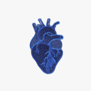blue embroidered anatomical heart iron on patch