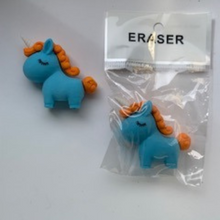 Load image into Gallery viewer, blue unicorn puzzle erasers in package on white background
