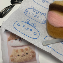 Load image into Gallery viewer, three clips. Unleash your creative spirit with this delightful DIY animal hairclip craft kit, offering an on-trend, easy, and incredibly satisfying arts and crafts experience.   Make a Rabbit, Chiba Dog and Tabby Cat Felted Wool Hairclips for yourself or as a gift!
