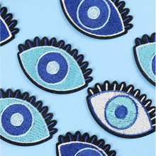 Load image into Gallery viewer, embroidered evil eye magic patches 2pk navy, teal or white 
