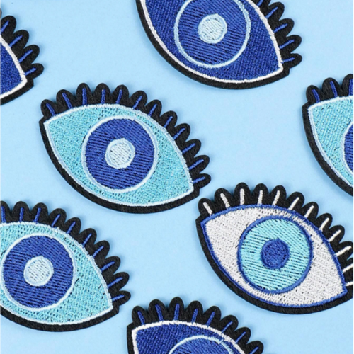 embroidered evil eye magic patches 2pk navy, teal or white 