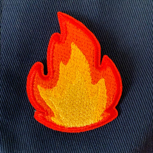 fire emoji patch, flame iron-on patch