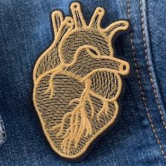 gold anatomical heart iron on  patch