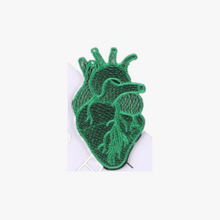 Load image into Gallery viewer, green embroidered anatomical heart iron on patch
