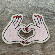 Load image into Gallery viewer, Embroidered heart hands symbol iron on patch
