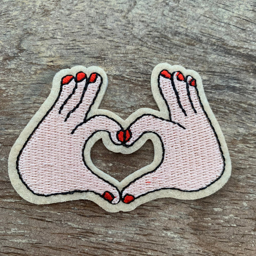 Embroidered heart hands symbol iron on patch