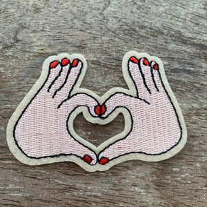 Embroidered heart hands symbol iron on patch